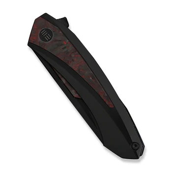 WE Knife Suisei Folding Knife Black Titanium/Red/Black Carbon Fiber Handle M390 Plain Edge Black Stonewash Blade WE25086-1