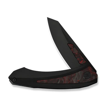 WE Knife Suisei Folding Knife Black Titanium/Red/Black Carbon Fiber Handle M390 Plain Edge Black Stonewash Blade WE25086-1