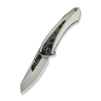 WE Knife Suisei Folding Knife Gray Titanium/Jungle Wear FatCarbon Fiber Handle M390 Plain Edge Stonewash Blade WE25086-2