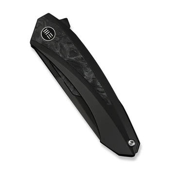 WE Knife Suisei Folding Knife Dark Graphite Ti/Black/White Carbon Fiber Handle M390 Plain Edge Dark Graphite Stonewash Blade WE25086-3