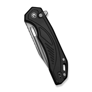 Civivi Zelthara Folding Knife Black Aluminum Handle 14C28N Plain Edge Stonewash Blade C25076-1