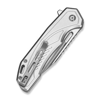 Civivi Zelthara Folding Knife Silver Aluminum Handle 14C28N Clip Point Plain Edge Satin Finish C25076-3