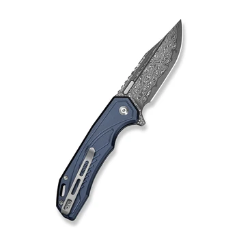 Civivi Zelthara Folding Knife Dark Blue Aluminum Handle Damascus Clip Point Plain Edge C25076-DS1
