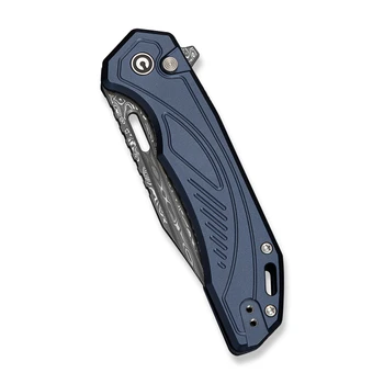 Civivi Zelthara Folding Knife Dark Blue Aluminum Handle Damascus Clip Point Plain Edge C25076-DS1