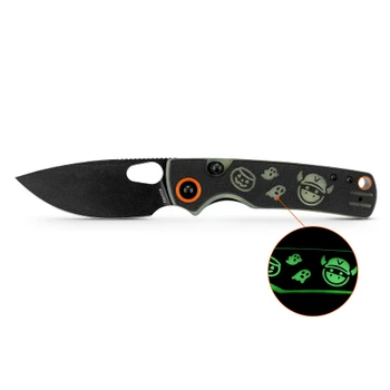 Vosteed Porcupine Munch Munch Halloween Edition Folding Knife Black & Glow-in-the-Dark Green G-10 Handle 2.99" Black Stonewash 14C28N Drop Point A2630