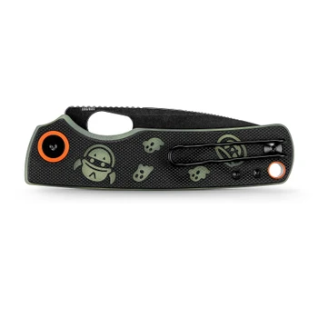 Vosteed Porcupine Munch Munch Halloween Edition Folding Knife Black & Glow-in-the-Dark Green G-10 Handle 2.99" Black Stonewash 14C28N Drop Point A2630