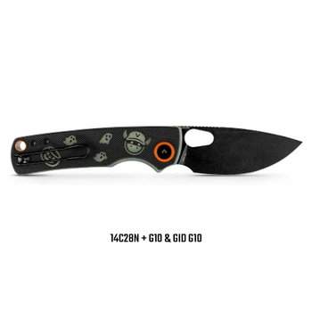 Vosteed Porcupine Munch Munch Halloween Edition Folding Knife Black & Glow-in-the-Dark Green G-10 Handle 2.99" Black Stonewash 14C28N Drop Point A2630