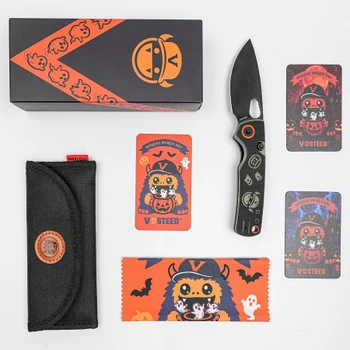 Vosteed Porcupine Munch Munch Halloween Edition Folding Knife Black & Glow-in-the-Dark Green G-10 Handle 2.99" Black Stonewash 14C28N Drop Point A2630