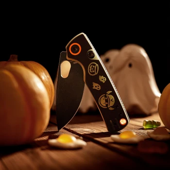 Vosteed Porcupine Munch Munch Halloween Edition Folding Knife Black & Glow-in-the-Dark Green G-10 Handle 2.99" Black Stonewash 14C28N Drop Point A2630