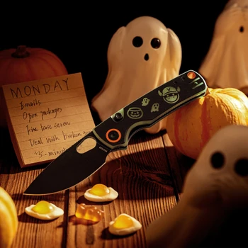 Vosteed Porcupine Munch Munch Halloween Edition Folding Knife Black & Glow-in-the-Dark Green G-10 Handle 2.99" Black Stonewash 14C28N Drop Point A2630