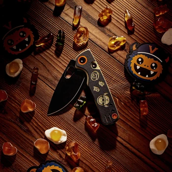 Vosteed Porcupine Munch Munch Halloween Edition Folding Knife Black & Glow-in-the-Dark Green G-10 Handle 2.99" Black Stonewash 14C28N Drop Point A2630