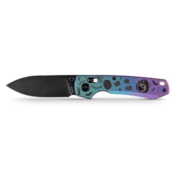 Vosteed Raccoon TiSlim Munch Munch Halloween Edition Folding Knife Blue-to-Purple Anodized Titanium Handle 3.18" Black Stonewash 154CM Drop Point A4516