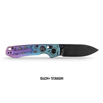 Vosteed Raccoon TiSlim Munch Munch Halloween Edition Folding Knife Blue-to-Purple Anodized Titanium Handle 3.18" Black Stonewash 154CM Drop Point A4516