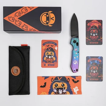 Vosteed Raccoon TiSlim Munch Munch Halloween Edition Folding Knife Blue-to-Purple Anodized Titanium Handle 3.18" Black Stonewash 154CM Drop Point A4516