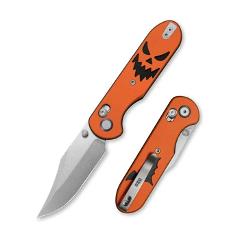 GEO Knife Halloween Ethereal Cutter Folding Knife Black/Orange G-10 Handle 3" Stonewash M390 Clip Point GEO2401O
