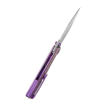 KB Albatross Folding Knife Purple Crystallized Titanium Handle M390 Clip Point Plain Edge Silver Bead Blast Finish KB471E