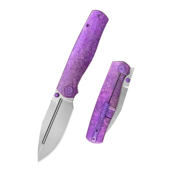 KB Albatross Folding Knife Purple Crystallized Titanium Handle M390 Clip Point Plain Edge Silver Bead Blast Finish KB471E