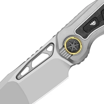 Kizer Lupercalia X-Series Folding Knife Gray Titanium/Carbon Fiber Handle M390 Drop Point Plain Edge Two-Tone Stonewash Finish ZX-FK07A1