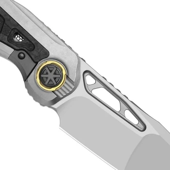 Kizer Lupercalia X-Series Folding Knife Gray Titanium/Carbon Fiber Handle M390 Drop Point Plain Edge Two-Tone Stonewash Finish ZX-FK07A1