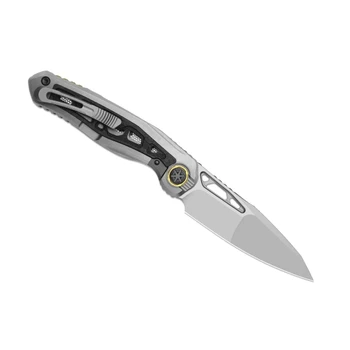 Kizer Lupercalia X-Series Folding Knife Gray Titanium/Carbon Fiber Handle M390 Drop Point Plain Edge Two-Tone Stonewash Finish ZX-FK07A1