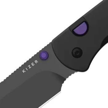Kizer Drop Bear 292 AirTi Folding Knife Black Aluminum Handle M390 Drop Point Plain Edge Gray PVD Finish K3619.292BD3