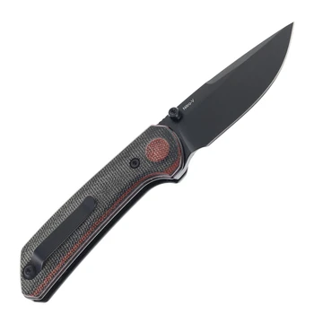 (Damaged Box) Open Box/Returned Reate PL-XT Folding Knife Black/Red Canvas Micarta Handle Nitro-V Plain Edge Black PVD Finish