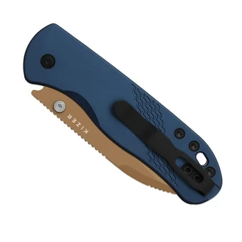 Kizer Drop Bear 292 AirTi Folding Knife Blue Aluminum Handle 2.92" Sunset Metal PVD M390 Drop Point K3619.292BD5