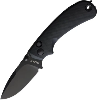Ruike Folding Knife Black Aluminum Handle 14C28N Drop Point Plain Edge Black Finish RKEP736AB