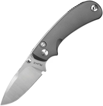Ruike Folding Knife Gray Aluminum Handle 14C28N Drop Point Plain Edge Satin Finish RKEP736AK