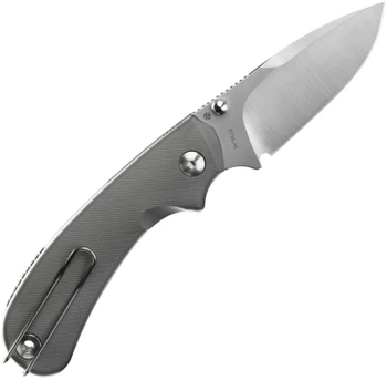 Ruike Folding Knife Gray Aluminum Handle 14C28N Drop Point Plain Edge Satin Finish RKEP736AK