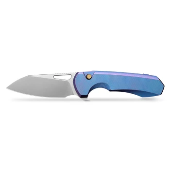 Remette RT-Camel Folding Knife Blue Titanium Handle M390 Sheepsfoot Plain Edge Pearlescent Finish RTCMLT3