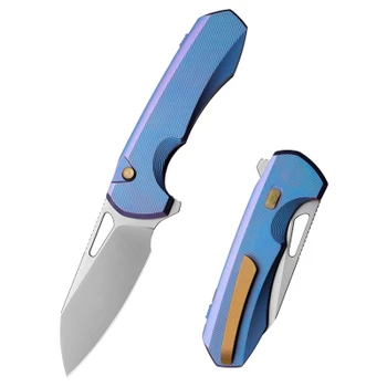Remette RT-Camel Folding Knife Blue Titanium Handle M390 Sheepsfoot Plain Edge Pearlescent Finish RTCMLT3