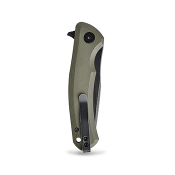Petrified Fish Warrior V2 Folding Knife Army Green G10 Handle N690 Drop Point Plain Edge Black Stonewash Finish PFP17AGRDW