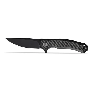 Petrified Fish Warrior V2 Folding Knife Black G10/Carbon Fiber Handle N690 Drop Point Plain Edge Black Stonewash Finish 3PFP17DCDW