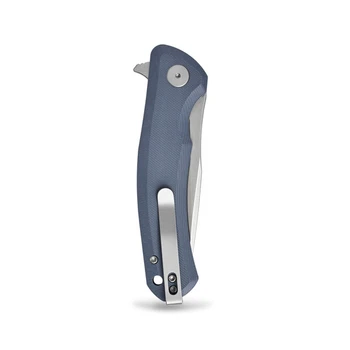 Petrified Fish Warrior V2 Folding Knife Gray Blue G10 Handle N690 Drop Point Plain Edge Satin Finish PFP17GBS