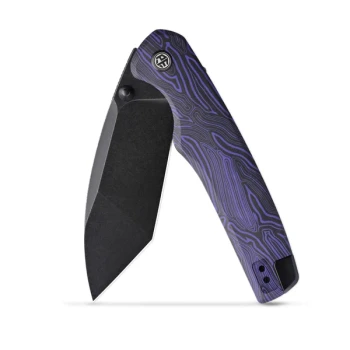 Petrified Fish Bat Folding Knife Purple G-Mascus/G10 Handle N690 Modified Tanto Plain Edge Black Stonewash Finish PFE20PDMDW