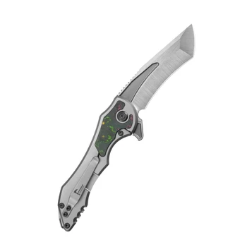 KB Paraclete Folding Knife Sandblast Titanium/80’s Camo Carbon Handle M390 Recurve Tanto Plain Edge Belt Satin Finish KB517A