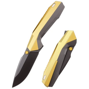 Remette Disassembly Folding Knife Gray/Gold Titanium Handle 3.46" Black DLC M390 Drop Point RT-WK1-C