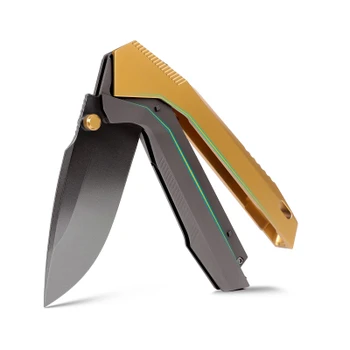 Remette Disassembly Folding Knife Gray/Gold Titanium Handle 3.46" Black DLC M390 Drop Point RT-WK1-C