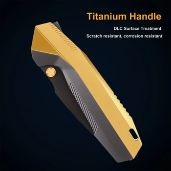 Remette Disassembly Folding Knife Gray/Gold Titanium Handle 3.46" Black DLC M390 Drop Point RT-WK1-C