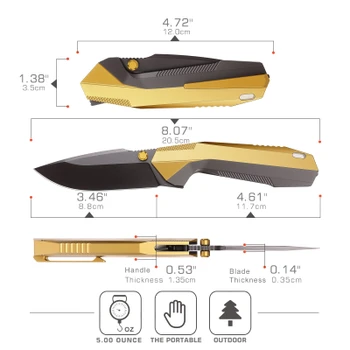 Remette Disassembly Folding Knife Gray/Gold Titanium Handle 3.46" Black DLC M390 Drop Point RT-WK1-C