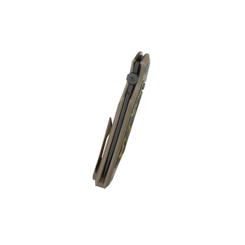 KB Hamano Folding Knife Bronze Titanium/80’s Camo Carbon Handle M390 Reverse Tanto Plain Edge DLC Satin Stonewash Finish KB516A