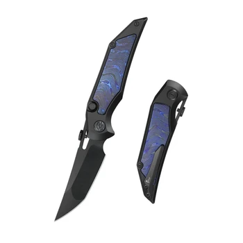 KB Hamano Folding Knife Black DLC Titanium/Zircuti Handle M390 Reverse Tanto Plain Edge DLC Belt Satin Finish KB516B