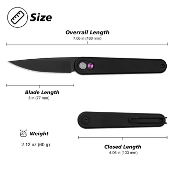 Miguron Gents Folding Knife Black Aluminum Handle 3" Black PVD 19C27 Drop Point MGR837BK