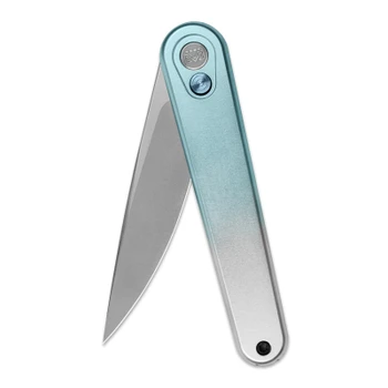 Miguron Gents Folding Knife Blue/White Anodized Aluminum Handle 3" Pearlescent Stonewash 19C27 Drop Point MGR837ANOBU