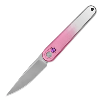 Miguron Gents Folding Knife Pink/White Anodized Aluminum Handle 3" Pearlescent Stonewash 19C27 Drop Point MGR837ANOPK