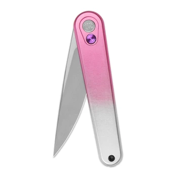 Miguron Gents Folding Knife Pink/White Anodized Aluminum Handle 3" Pearlescent Stonewash 19C27 Drop Point MGR837ANOPK