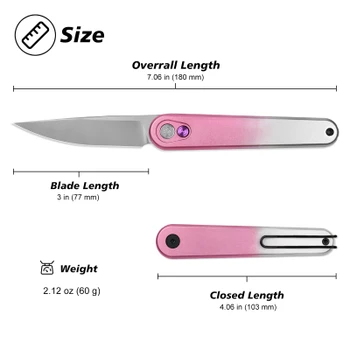 Miguron Gents Folding Knife Pink/White Anodized Aluminum Handle 3" Pearlescent Stonewash 19C27 Drop Point MGR837ANOPK