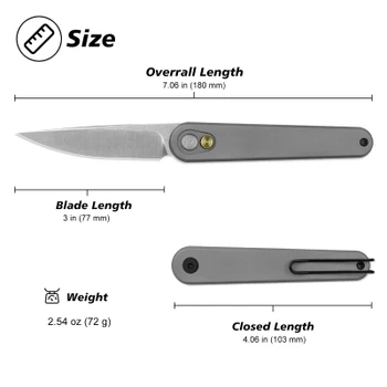 Miguron Gents Folding Knife Gray Titanium Handle 3" Satin M390 Drop Point MGR837TGY