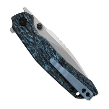 Miguron Celora Folding Knife Blue Carbon Fiber Handle 3.3" Pearlescent Stonewash 19C27 Drop Point MGR831CFBU